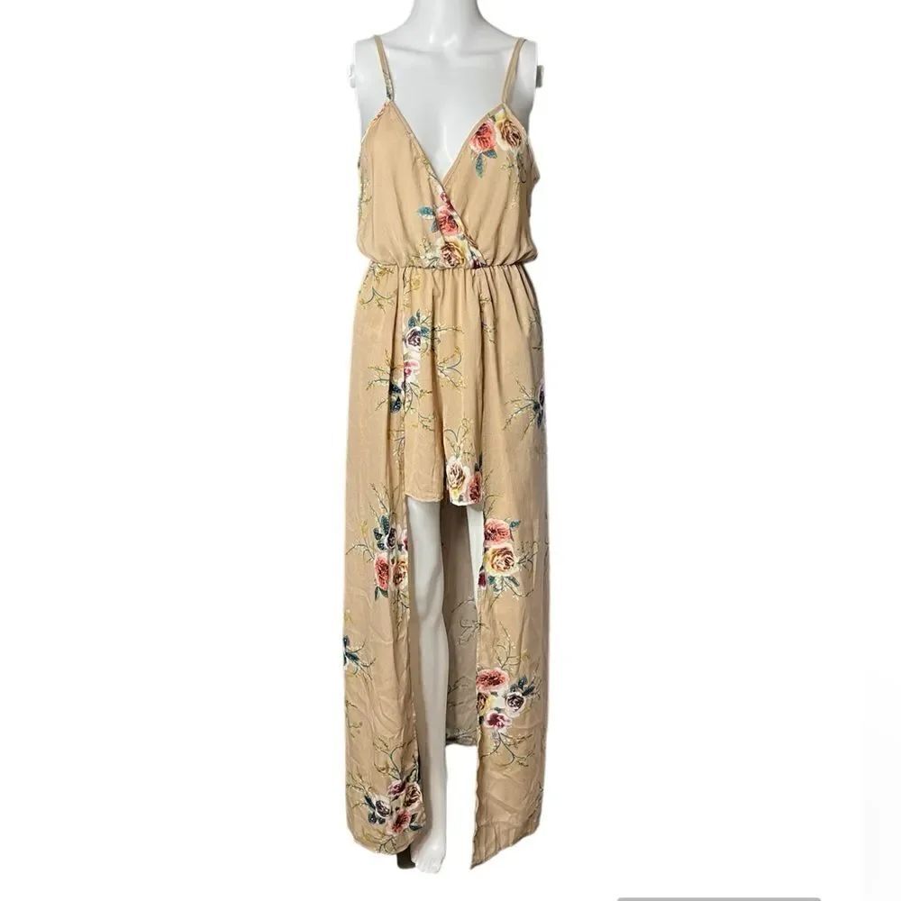 Floral High Low Romper Cream & Pink Size Medium